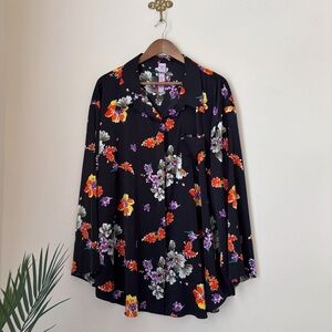 Savage X Fenty Night Blooms Satin Sleep Shirt 1X Black Caviar Bedtime Bouquet